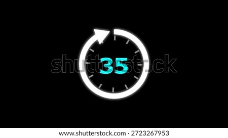 Illustration timer icon with 35 min. timer 35 minutes countdown icon. motion graphic arrow Clock 35 minute icon, white background 4k Illustration.
