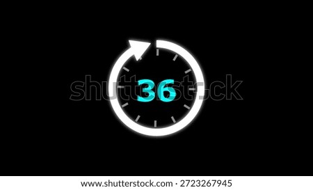 Illustration timer icon with 36 min. timer 36 minutes countdown icon. motion graphic arrow Clock 36 minute icon, white background 4k Illustration.