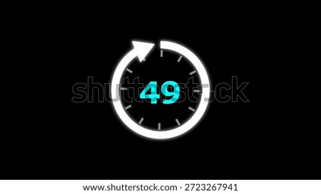 Illustration timer icon with 49 min. timer 49 minutes countdown icon. motion graphic arrow Clock 49 minute icon, white background 4k Illustration.