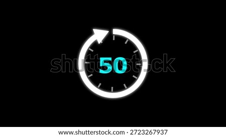 Illustration timer icon with 50 min. timer 50 minutes countdown icon. motion graphic arrow Clock 50 minute icon, white background 4k Illustration.