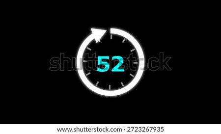 Illustration timer icon with 52 min. timer 52 minutes countdown icon. motion graphic arrow Clock 52 minute icon, white background 4k Illustration.