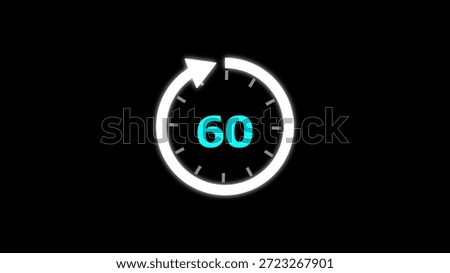 Illustration timer icon with 60 min. timer 60 minutes countdown icon. motion graphic arrow Clock 60 minute icon, white background 4k Illustration.