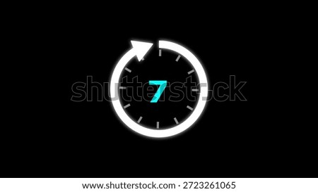Illustration timer icon with 7 min. timer 7 minutes countdown icon. motion graphic arrow Clock 7 minute icon, white background 4k Illustration.