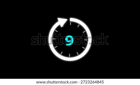 Illustration timer icon with 9 min. timer 9 minutes countdown icon. motion graphic arrow Clock 9 minute icon, white background 4k Illustration.