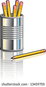 Illustration Of A Tin Can Being Used As A Pencil Holder.