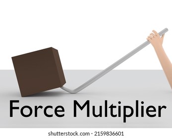 Illustration Of The Title Force Multiplier Under A Hand Lifting A Heavy Green Bar Using A Metal Rod, Isolated Over White.
