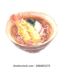 Illustration Of Toshikoshi Soba Drawn In Watercolor