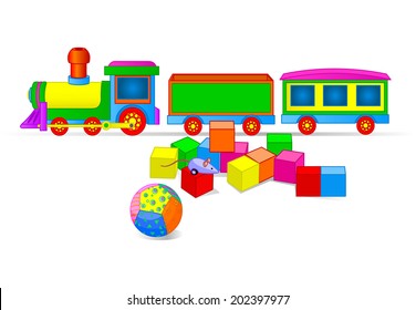 Illustration Of Toy Train And Building Blocks