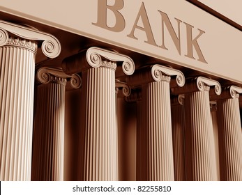 Illustration Of A Traditional Bank With Classic Columns