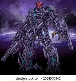 Illustration Transformer Named Decepticon For Wallpaper Or T-shirt. Detailed Raster Design