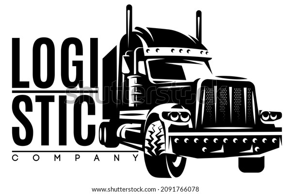 Illustration with truck for long-distance transportation\
of goods. 