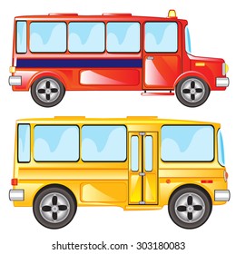 Illustration two buses on white background is insulated.Raster version of artwork