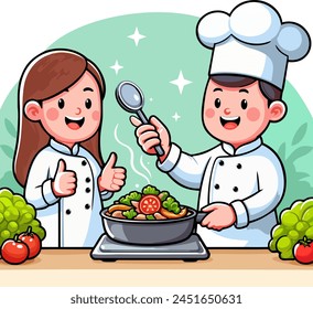 illustration of two chefs, a guy and a girl - Powered by Shutterstock