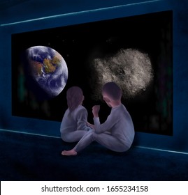 Illustration Of Two Children Watching Comet Approaching The Earth.