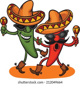 Illustration Of Two Dancing Cartoon Mexican Peppers