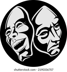 Illustration Of Two Face Masks With A Happy And Sad Face  Isolated On White Background 