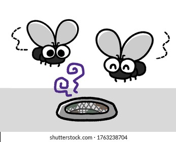 Illustration Of The Two Flies Characters Gathering In The Sink Drain.