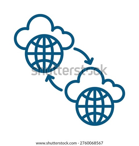 An illustration of two interconnected global networks represented by clouds and earth icons.
