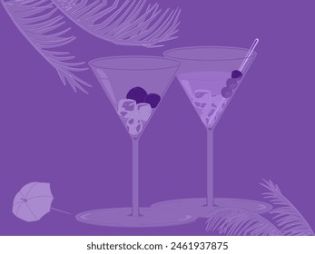 Illustration of two martini glasses with ice. Beach and outdoor cool vibe. Print friendly background; suitable for wallpaper, cards, postcards, celebrations, spring break and parties. - Powered by Shutterstock