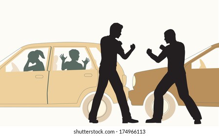 Illustration Of Two Men Fighting After A Minor Road Accident