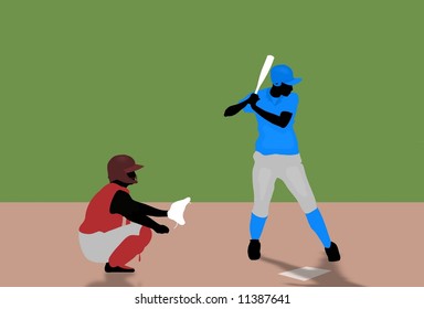 Illustration two people playing baseball