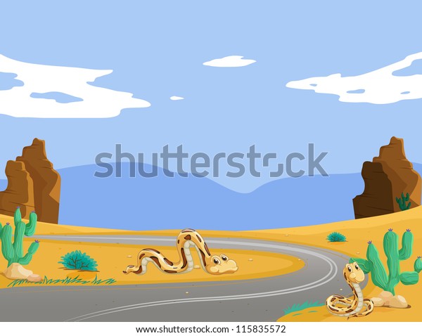 illustration of two snakes in\
the desert