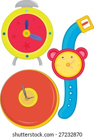 an illustration various clocks   watches