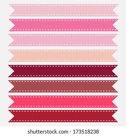 An Illustration Of Various Pink Shades Stitched Grosgrain Ribbon, Also See Other Color Sets.