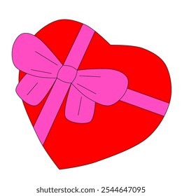 Illustration, vector, gift box in the shape of a red heart with a pink ribbon. A sweet and romantic heart-shaped chocolate box. Valentine's greeting card designs, gift packaging romantic projects. - Powered by Shutterstock