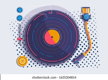 Illustration Of A Vinyl Player With Pop Art Details Top View