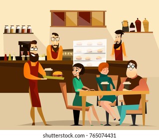 Illustration Waiter Serving Burger Soda Visitors Stock Illustration ...