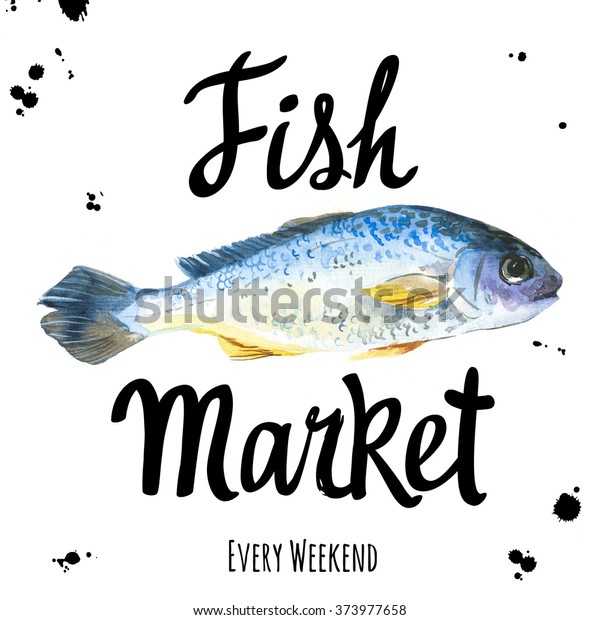 Download Illustration Watercolor Dorado Fish Market Poster Stock Illustration 373977658