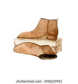 Illustration Of Watercolor Women's Shoes With Box.