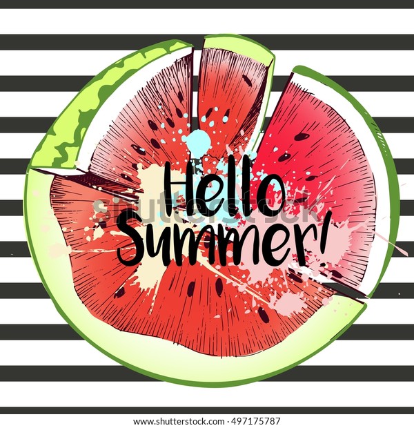 Illustration Watermelon Slices Round Border Composition Stock ...