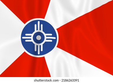 Illustration waving state Flag of Wichita, Kansas