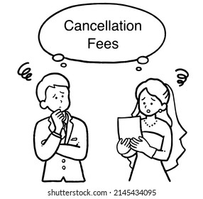 illustration of wedding cancellation fee problems, line art.