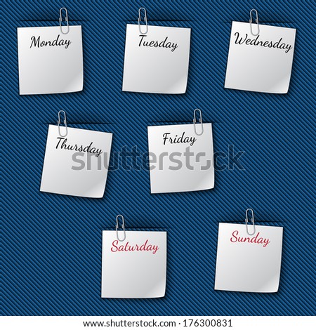 illustration of the week notes clipped to the blue cloth