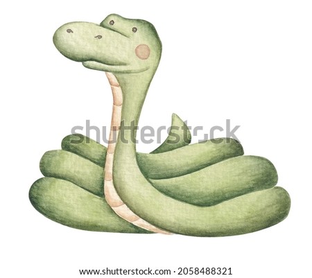 Illustration of wild animal. Snake  hand drawn by watercolor. Idea for Branding, Card making, background, Scrapbooking, Textile, Sublimation printing, packaging. Kids, baby design