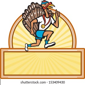 Illustration Of A Wild Turkey Run Trot Running Runner Thumbs Up Done In Cartoon Style On Isolated White Background