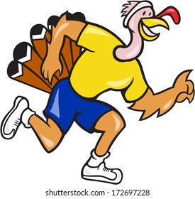 Illustration Of A Wild Turkey Run Trot Running Runner Viewed From Side Done In Cartoon Style On Isolated White Background.