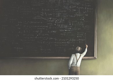 Illustration Of Wise Man Writing Mathematical Problems, Solution Concept