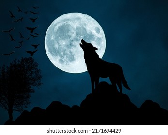 Illustration Wolf On Hill Roaring Full Stock Illustration 2171694429 ...