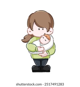 Illustration of a woman holding a sleeping baby - Powered by Shutterstock