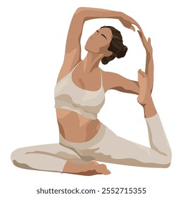 Illustration of a woman practicing yoga in a seated pose, wearing a white outfit. Yoga, woman, and pose are key elements in this serene image. Hand drawn illustration isolated on white background. - Powered by Shutterstock