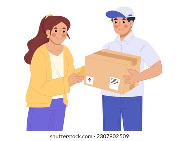 Illustration of woman receiving package from delivery man - Powered by Shutterstock