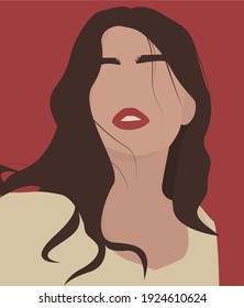 Illustration Of Woman With Red Lipstick, Flowy Hair And A Yellow Shirt.
