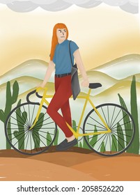 
Illustration of woman riding a fixie bike. Print pictures for posters, wall pictures