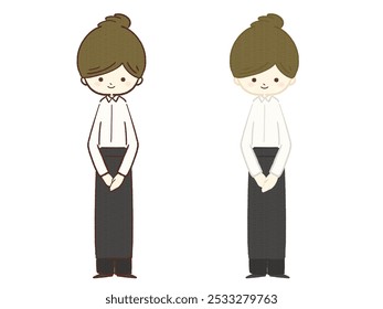 Illustration of a woman standing wearing an apron - Powered by Shutterstock