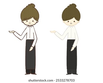 Illustration of a woman wearing an apron giving directions - Powered by Shutterstock