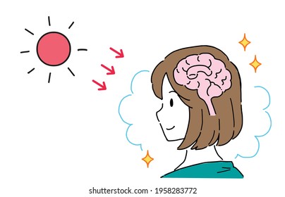 Illustration of a woman who increases serotonin in the sun